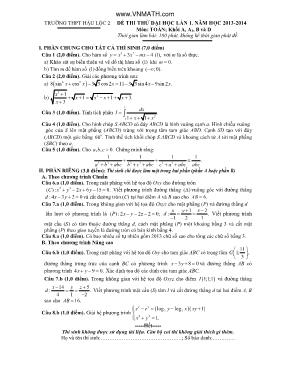 Đề thi thử đại học lần 1 năm học 2013-2014 môn Toán 12 Khối A, A1, B - Trường THPT Chuyên Vĩnh Phúc